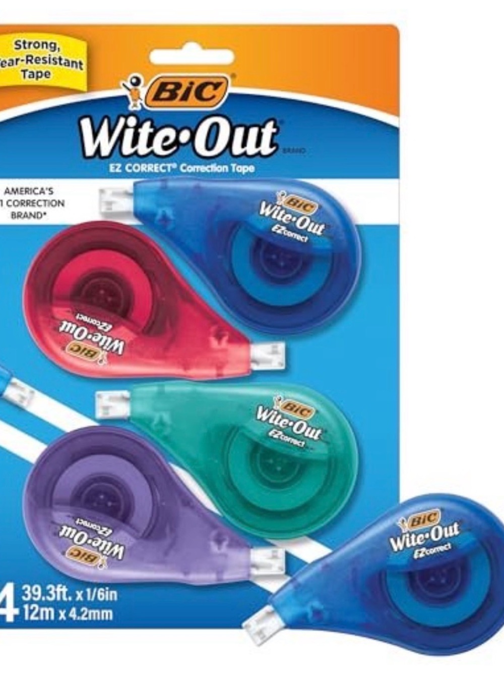 BIC Wite-Out Correction Tape Pack — Multicolor (Red, Blue, Green, Purple)